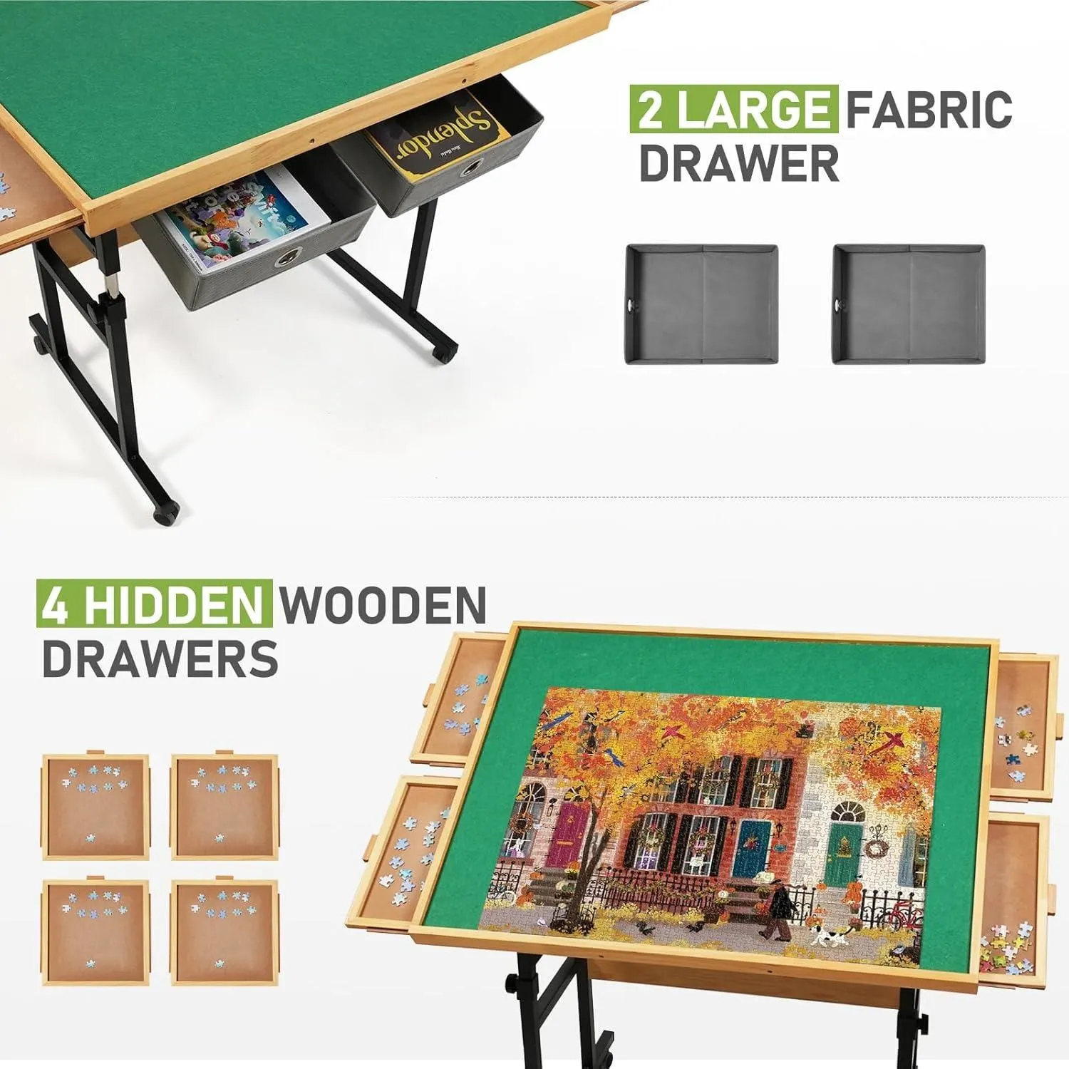 Puzzle Table with Wheels, for 1500 Pieces with Drawers and Cover