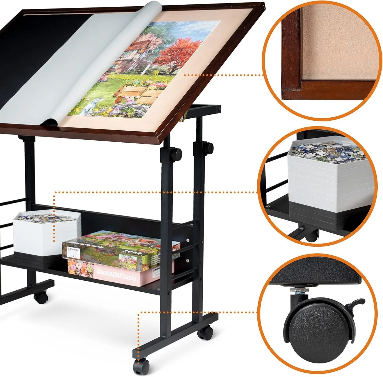 1500 Piece Tilting Puzzle Table with Cover Mat, Puzzle Board with 5 Tilt Angle & Height Adjustment
