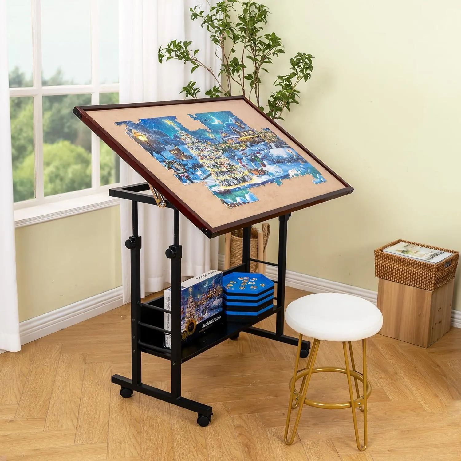 1500 Piece Tilting Puzzle Table with Cover Mat, Puzzle Board with 5 Tilt Angle & Height Adjustment