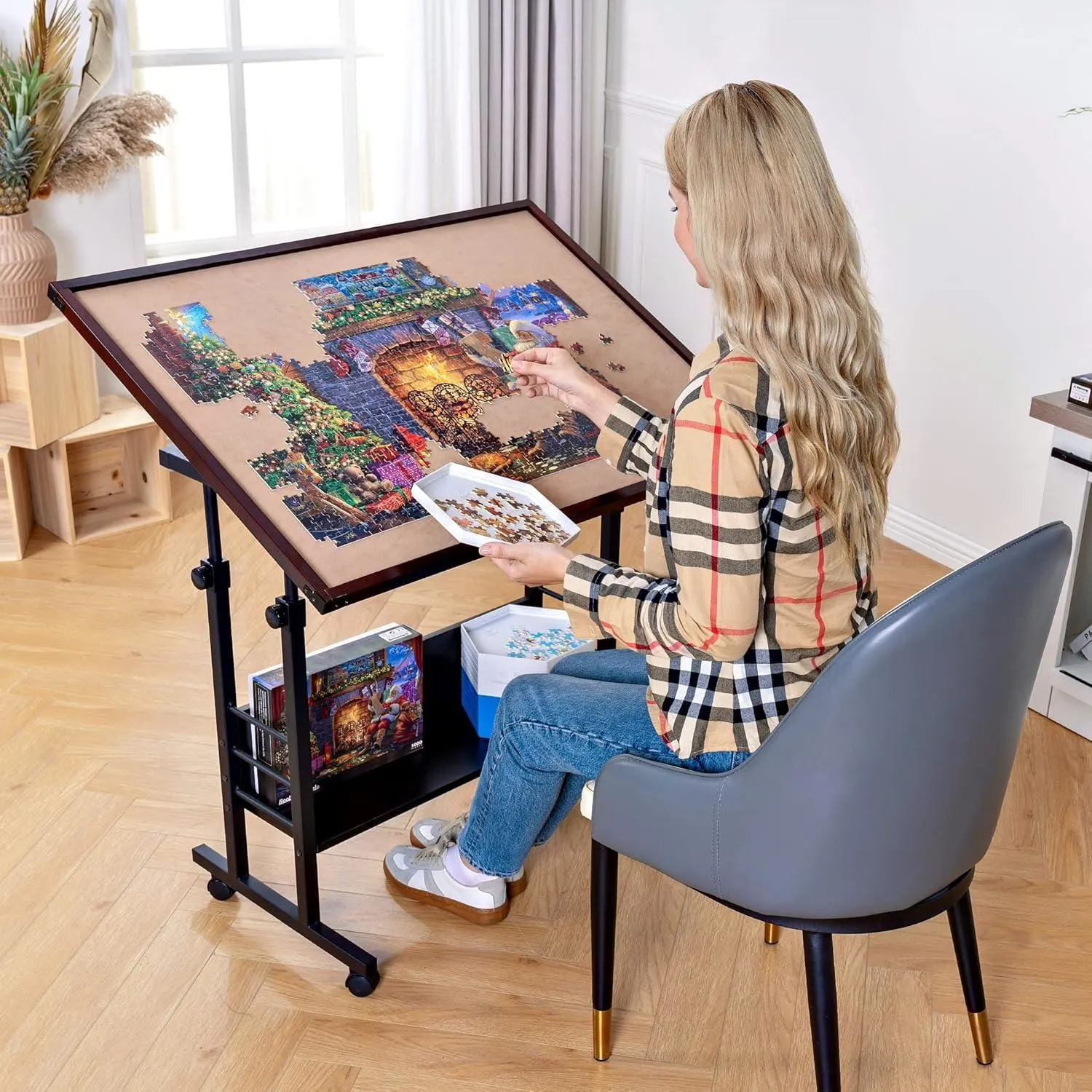 1500 Piece Tilting Puzzle Table with Cover Mat, Puzzle Board with 5 Tilt Angle & Height Adjustment