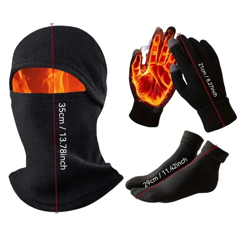3pcs Winter Essentials Set: Touchscreen-Friendly Gloves, Thick Fleece-Lined Socks & Windproof Balaclava with Ear Protection