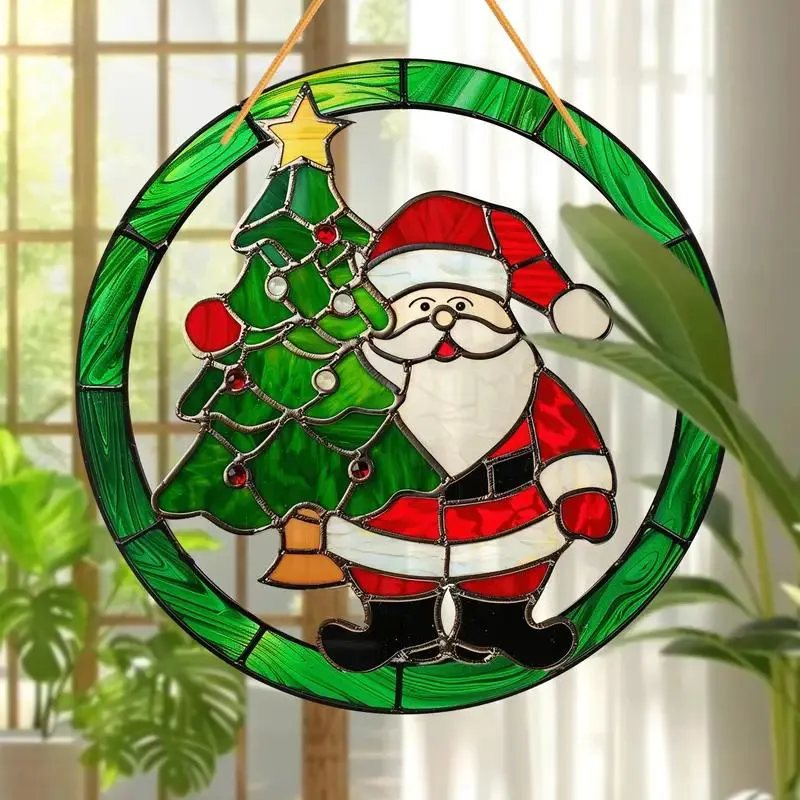 Santa Claus & Christmas Tree Suncatcher (8"x8")