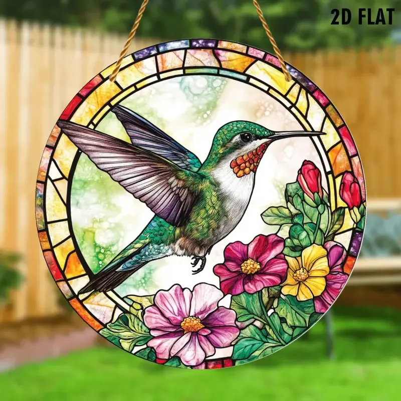 Colorful Hummingbird Stained Glass Suncatcher