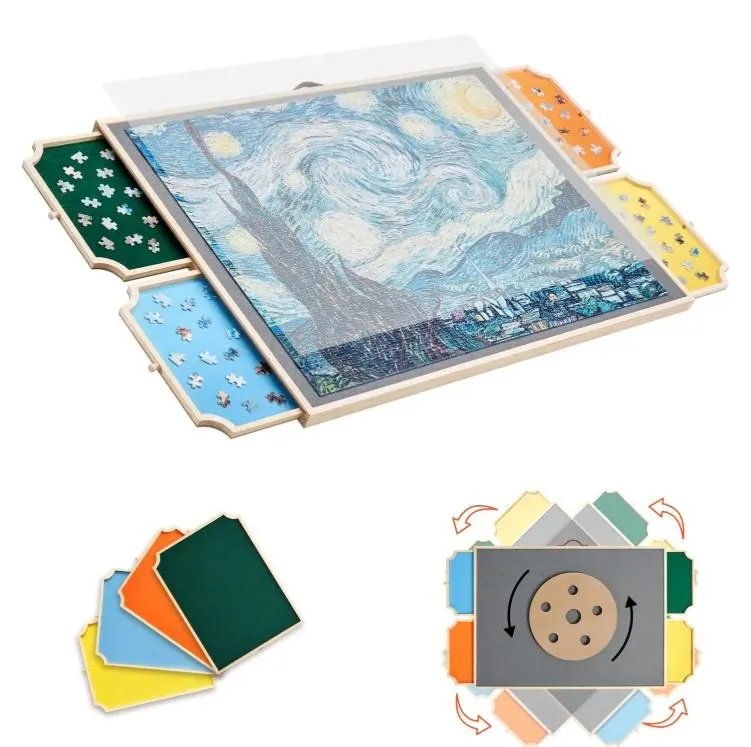 VEVOR 1500 Piece Rotating Puzzle Board with 4 Colorful Felt Drawers and Cover