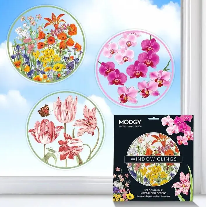 Mixed Floral Window Cling Set of 3