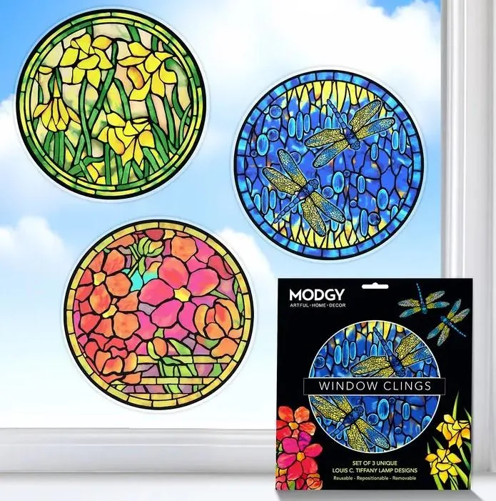 Louis C. Tiffany Lamp Window Cling Set of 3 Flower & Garden