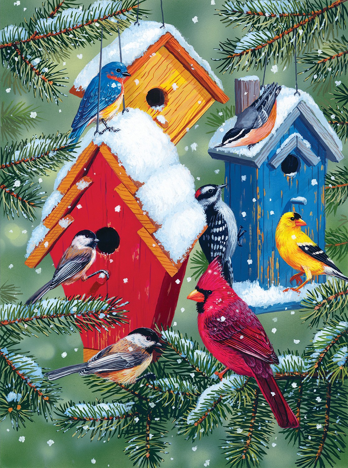 Winter Birdhouses Birds Jigsaw Puzzle