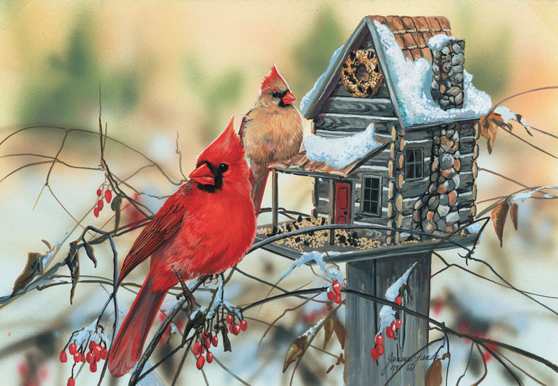 Cardinal's Rustic Retreat Birds Jigsaw Puzzle