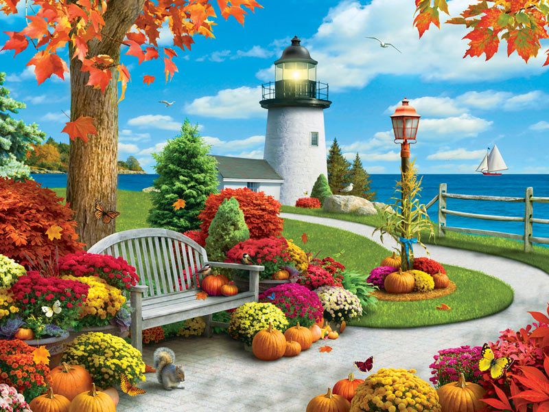 Autumn Sail (Lazy Days) Lighthouse Jigsaw Puzzle