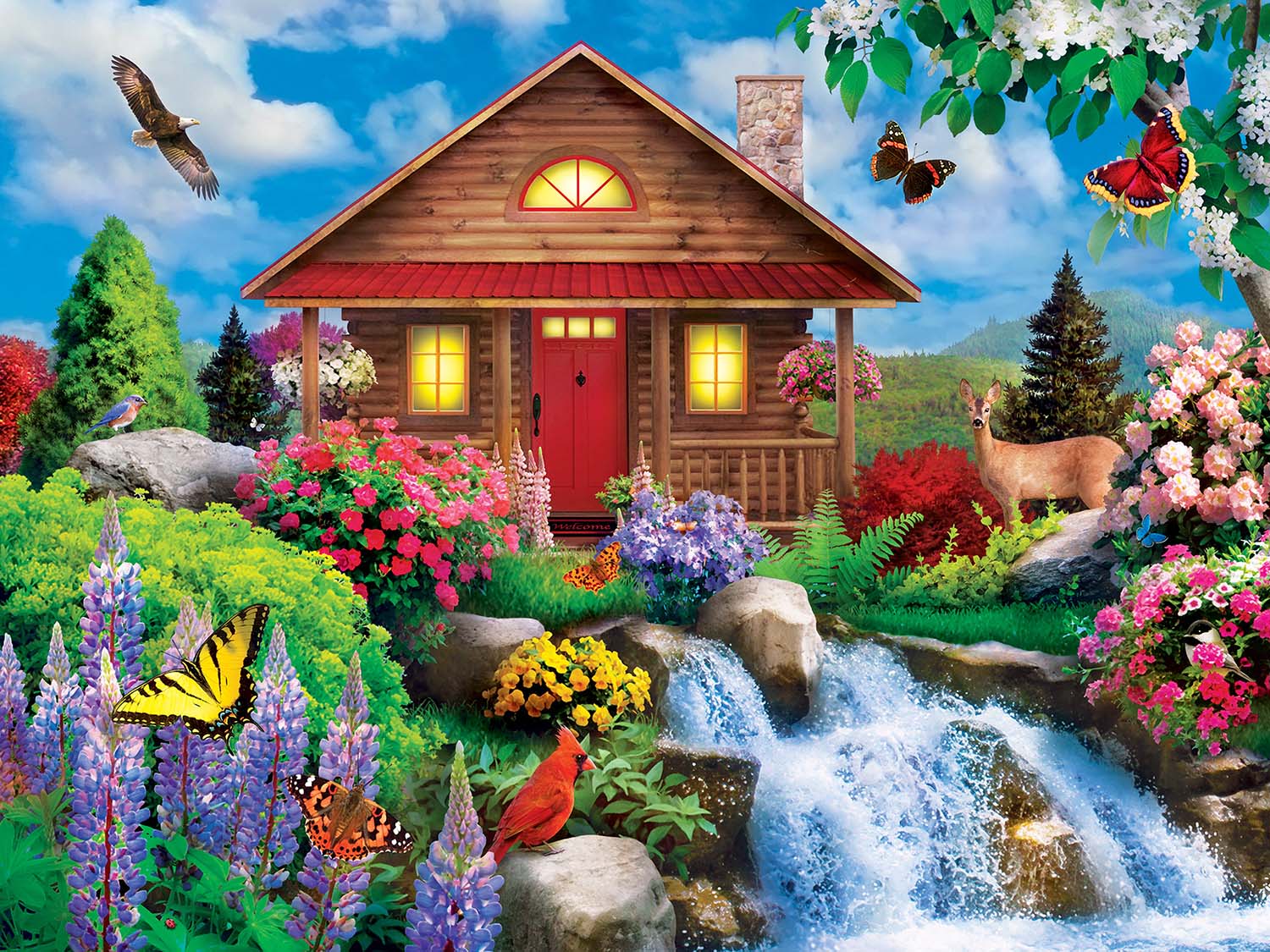 Floral Falls Cabin & Cottage Jigsaw Puzzle