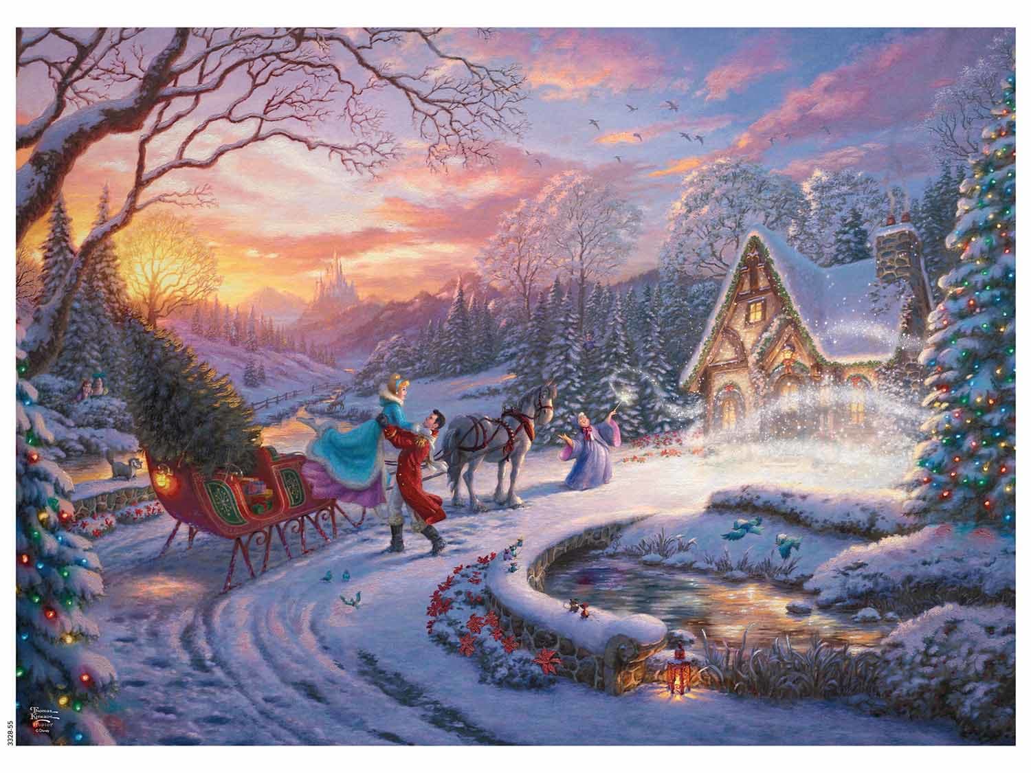Cinderella Bringing Home the Tree Thomas Kinkade Holiday Winter