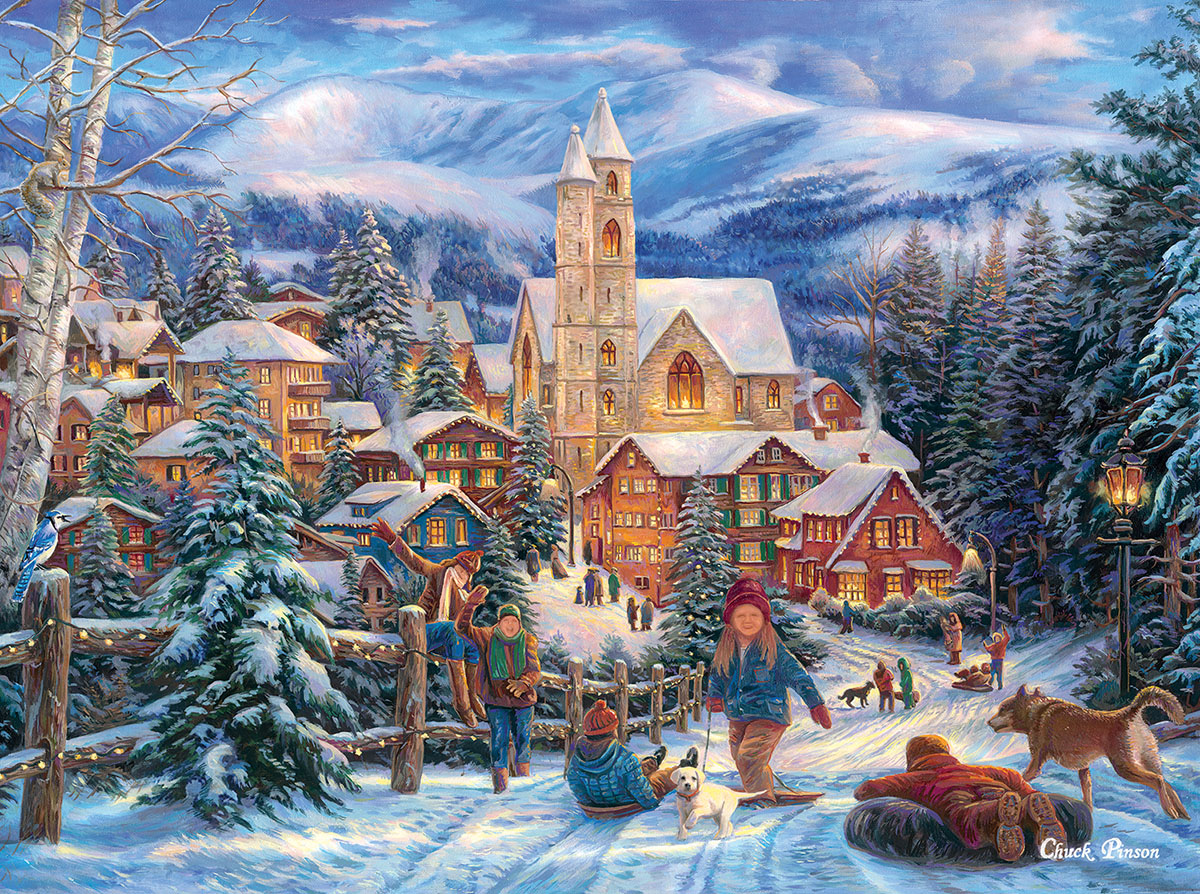 Sledding to Town Christmas Jigsaw Puzzle