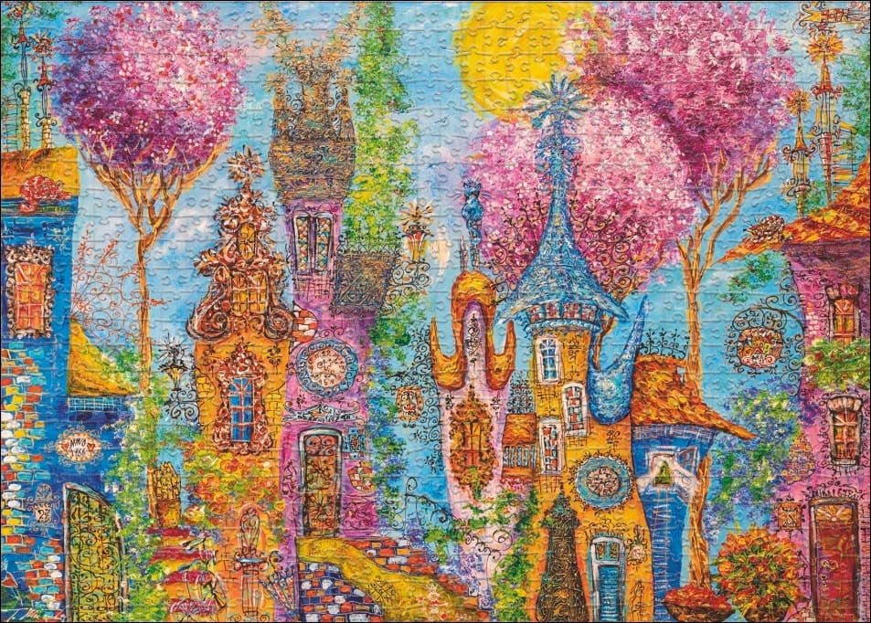 Charming Village, Pink Trees Contemporary & Modern Art
