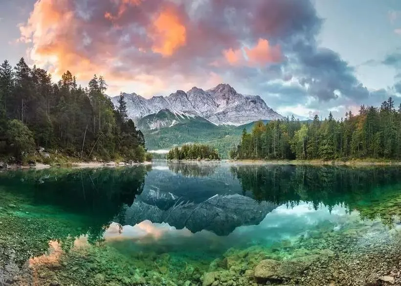 Zugspitze at the Eibsee, Germany Landscape