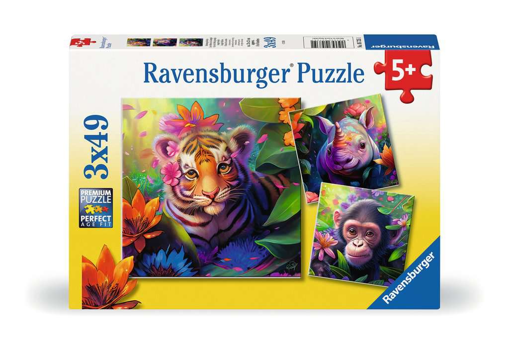 Jungle Babies 3 x 49 Pc Puzzle Animals Jigsaw Puzzle