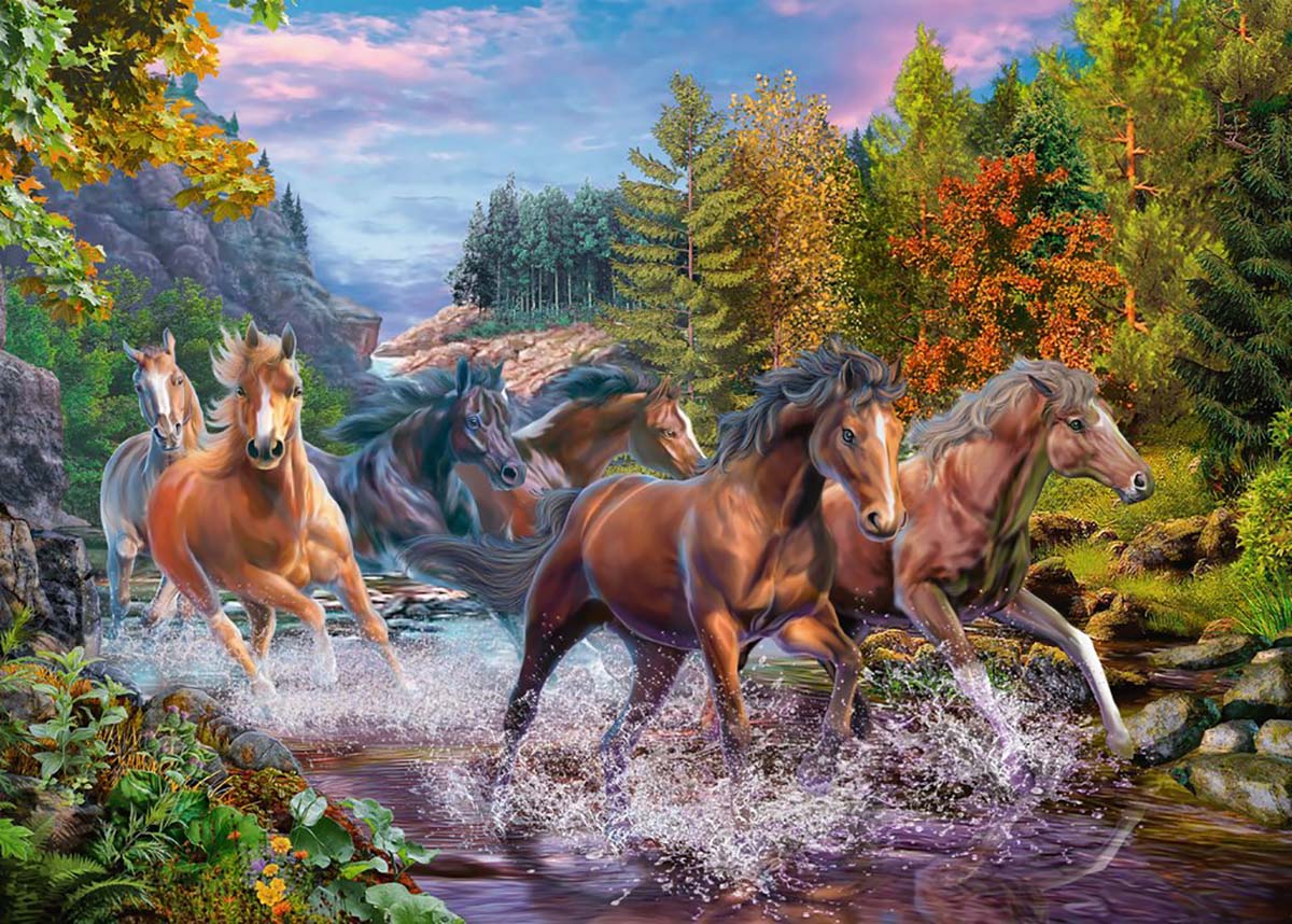 Rushing River Horses Horse Jigsaw Puzzle