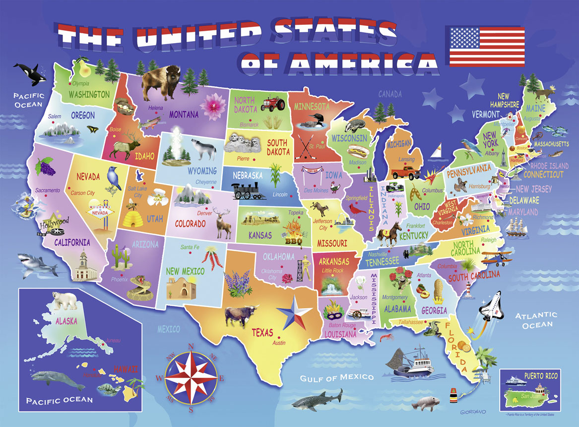 USA State Map Educational Jigsaw Puzzle