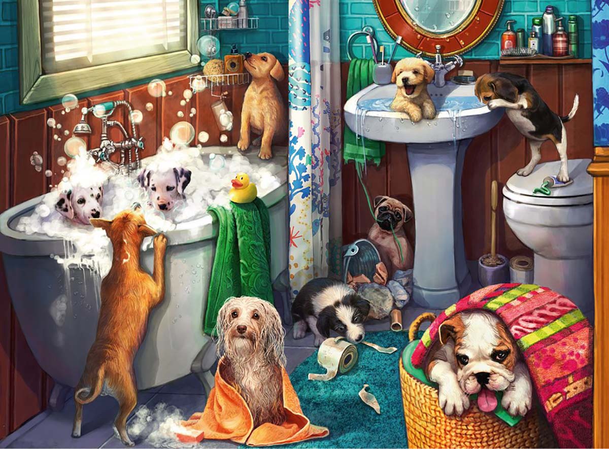 Tub Time Dogs Jigsaw Puzzle
