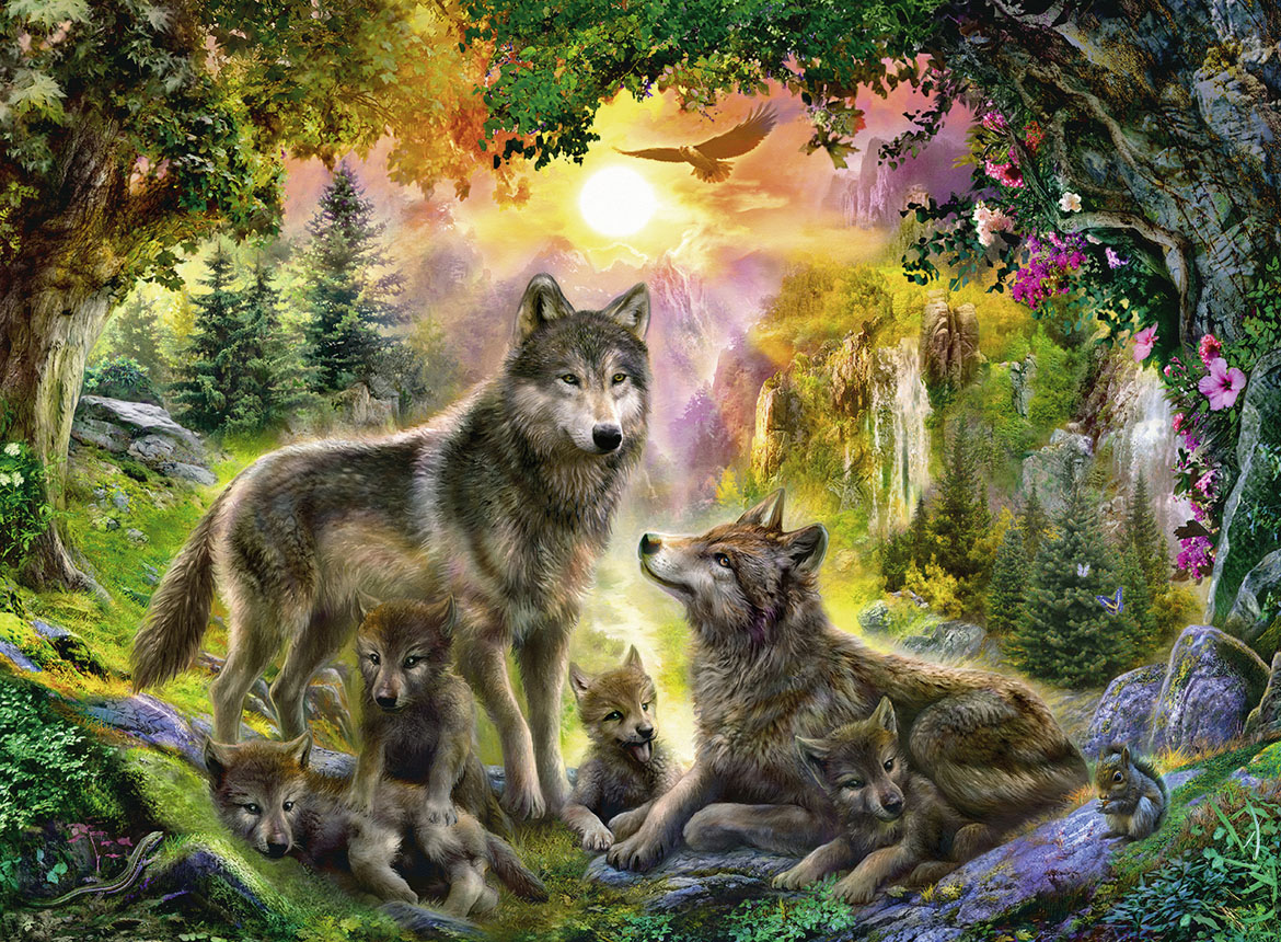 Wolf Family in the Sun Wolf Jigsaw Puzzle