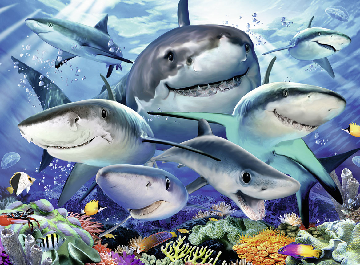 Smiling Sharks Fish Jigsaw Puzzle