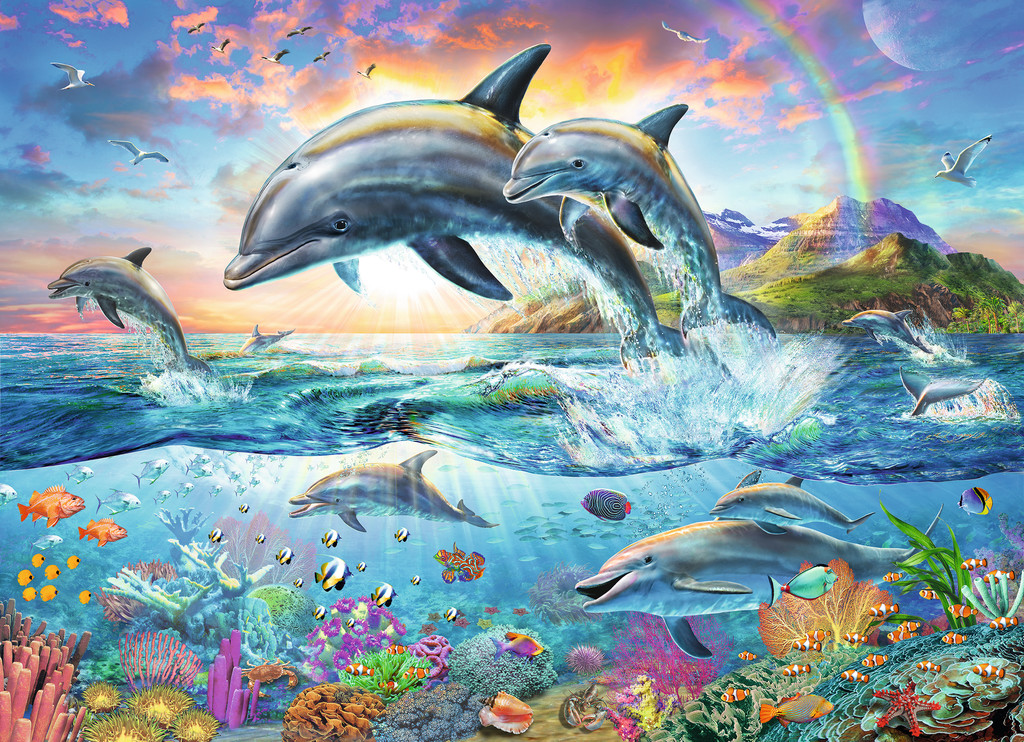 Vibrant Dolphins Sea Life Jigsaw Puzzle