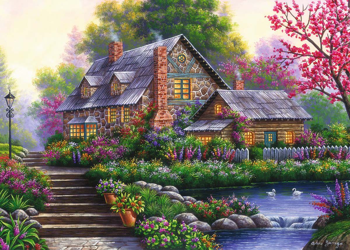 Romantic Cottage Flower & Garden Jigsaw Puzzle