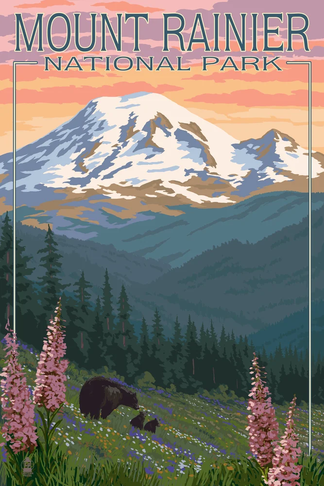 Mount Rainier National Park, Washington, Bear & Spring Flowers Mountain