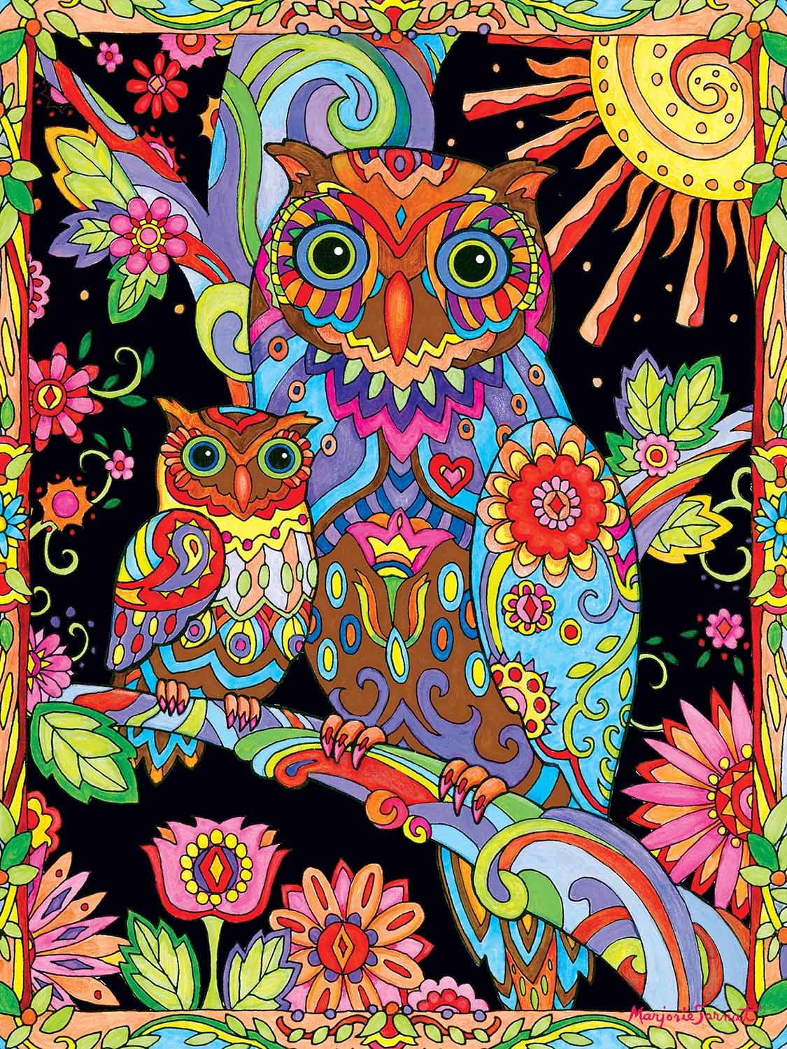 Colorful Expression - Owl And Baby By Night Birds