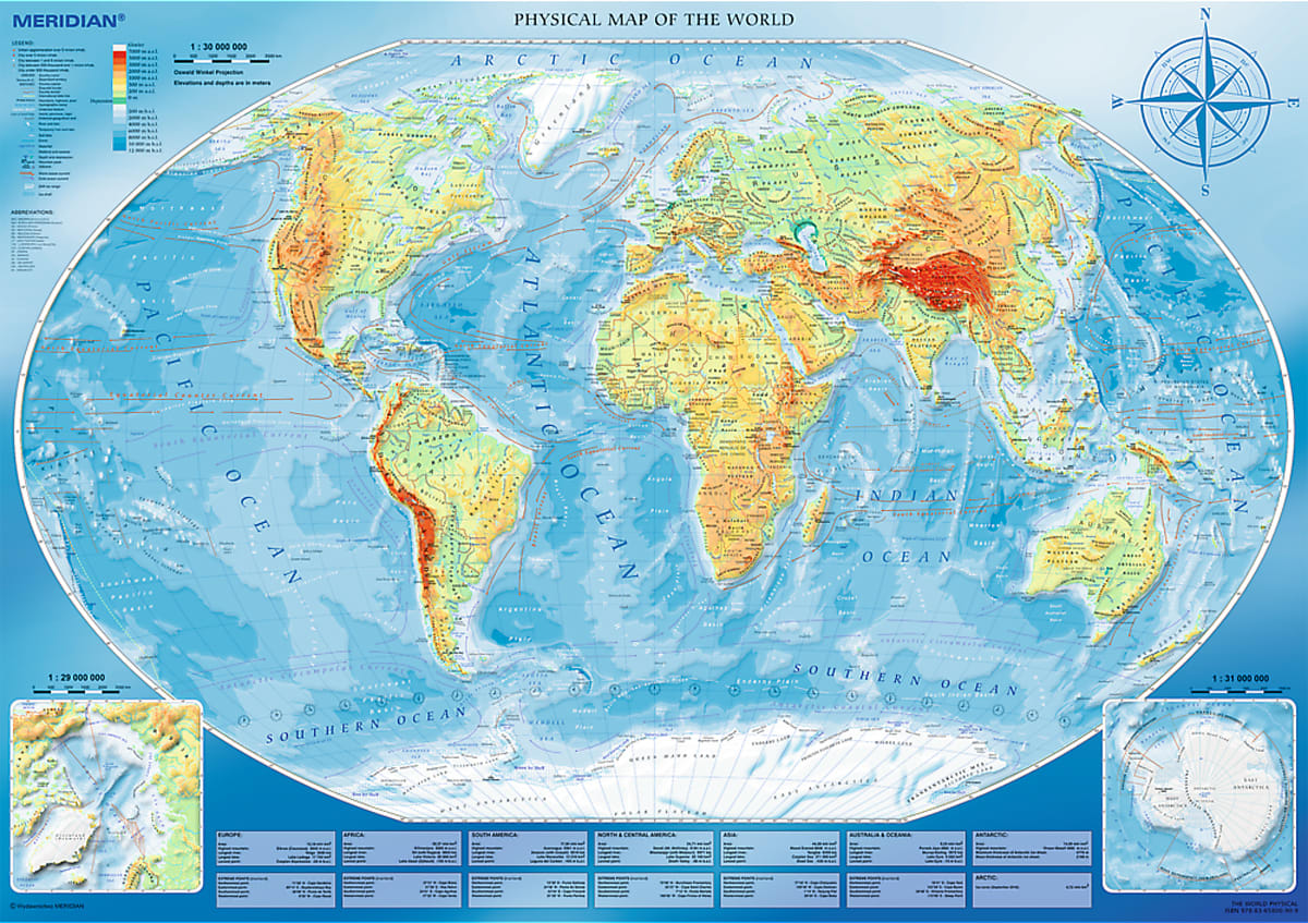 Large Physical Map of the World/Meridian Maps & Geography