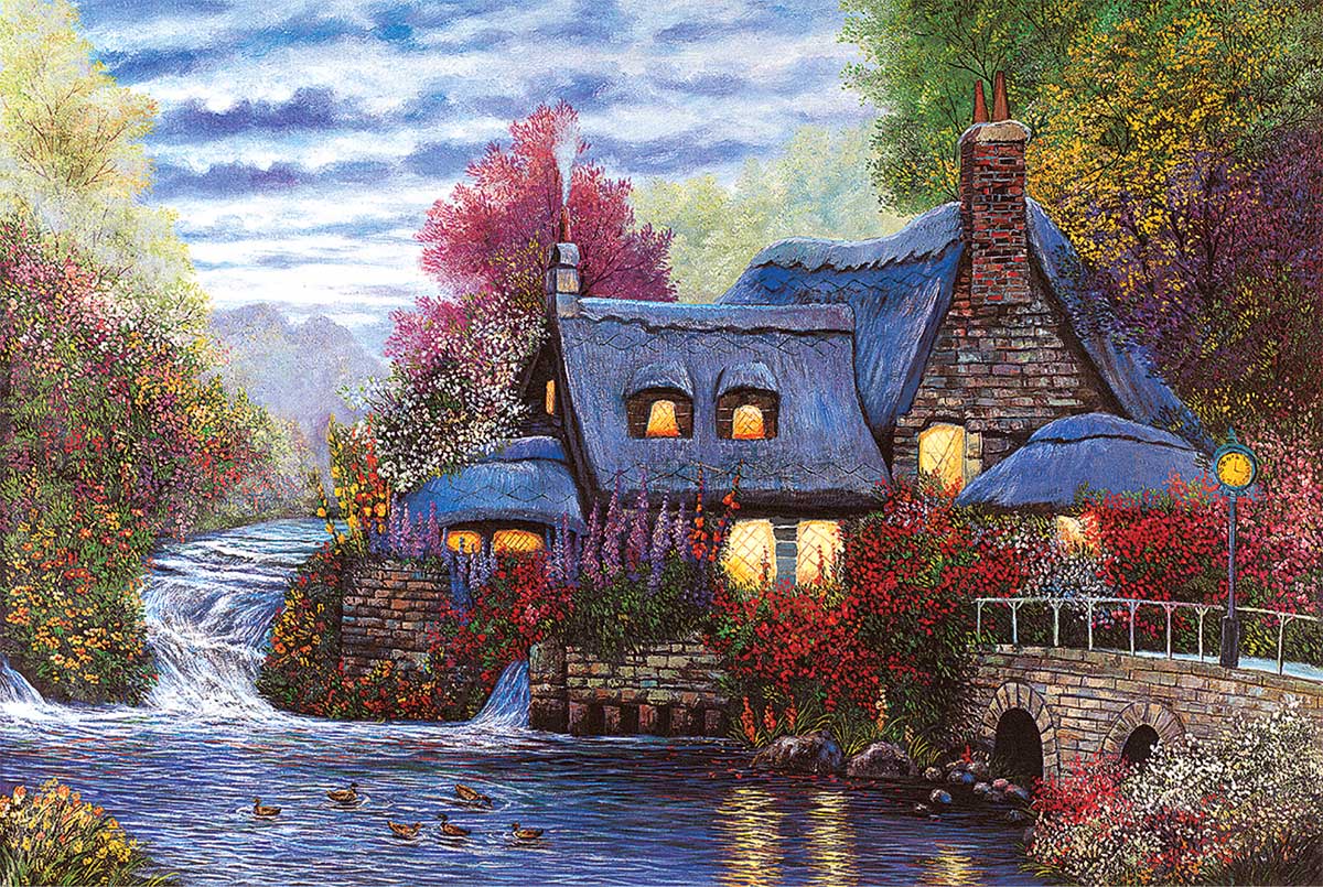 Sunset Cottage Countryside Jigsaw Puzzle