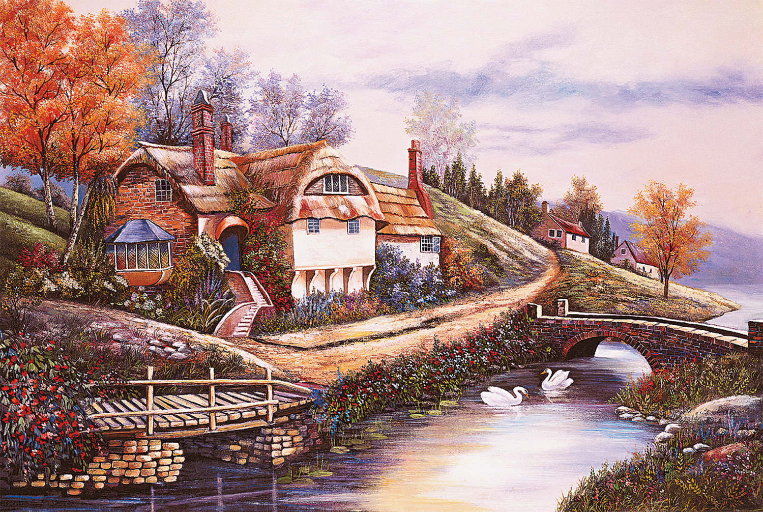 Cottage By The River Countryside Jigsaw Puzzle