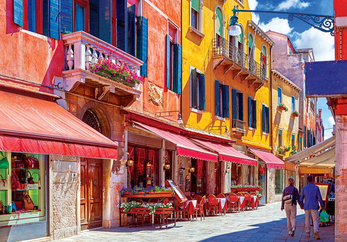 Quaint Café on the Sunnyside of the Street Venice Italy Italy Jigsaw Puzzle