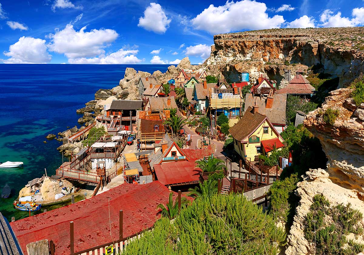 Famous Popeye Village at Anchor Bay, Malta Beach & Ocean Jigsaw Puzzle