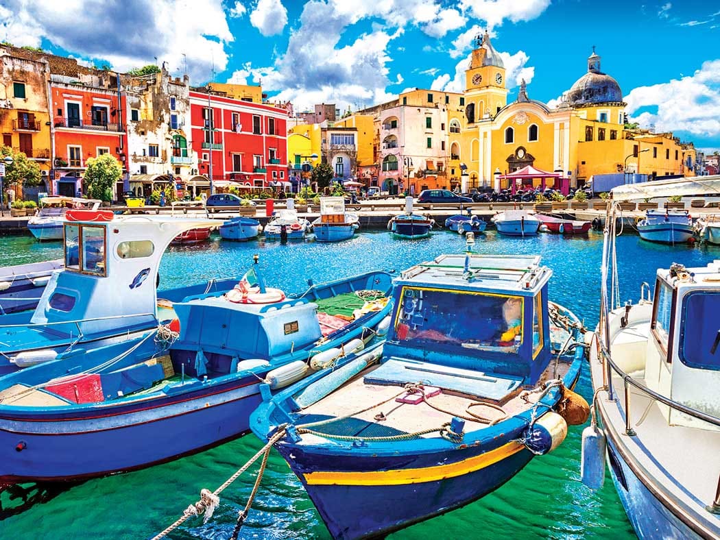 Colorful Procida Island with Boats Italy Summer