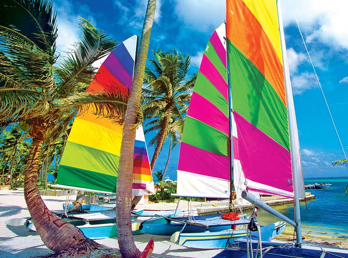 Colorful Sailboats On A Beach Boat