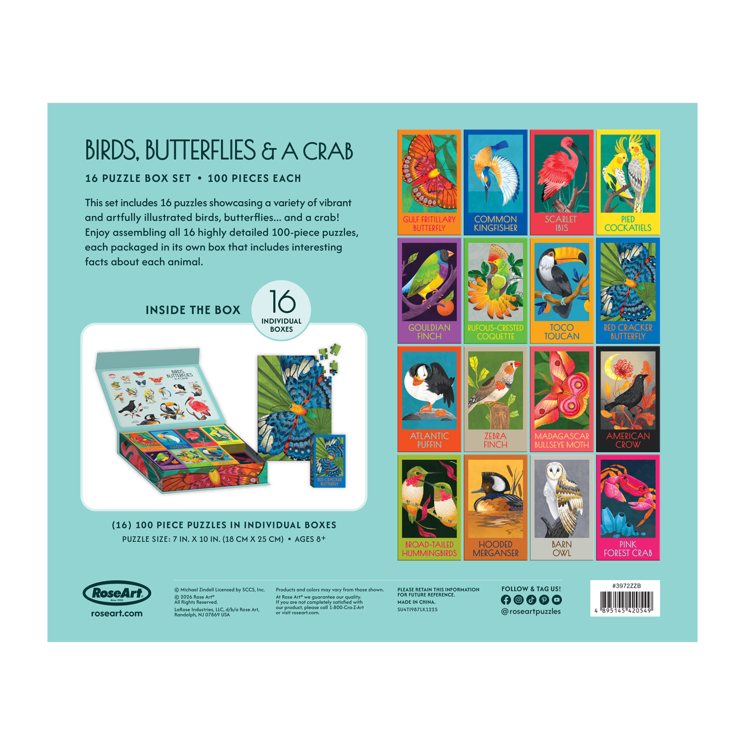 Birds Butterflies & A Crab Box Set 16X100Pc