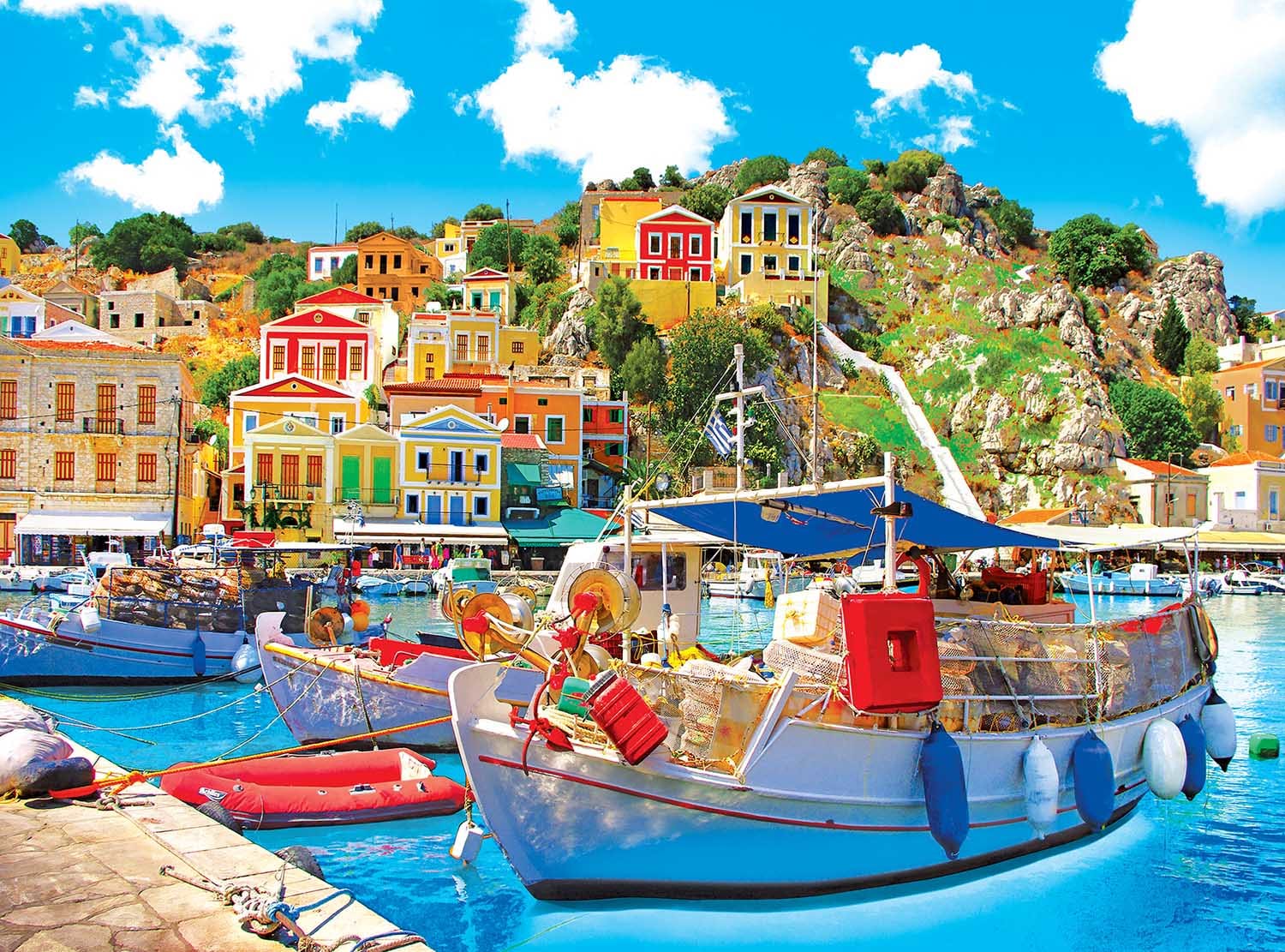 Symi With Boats In The Harbor, Greece Boat