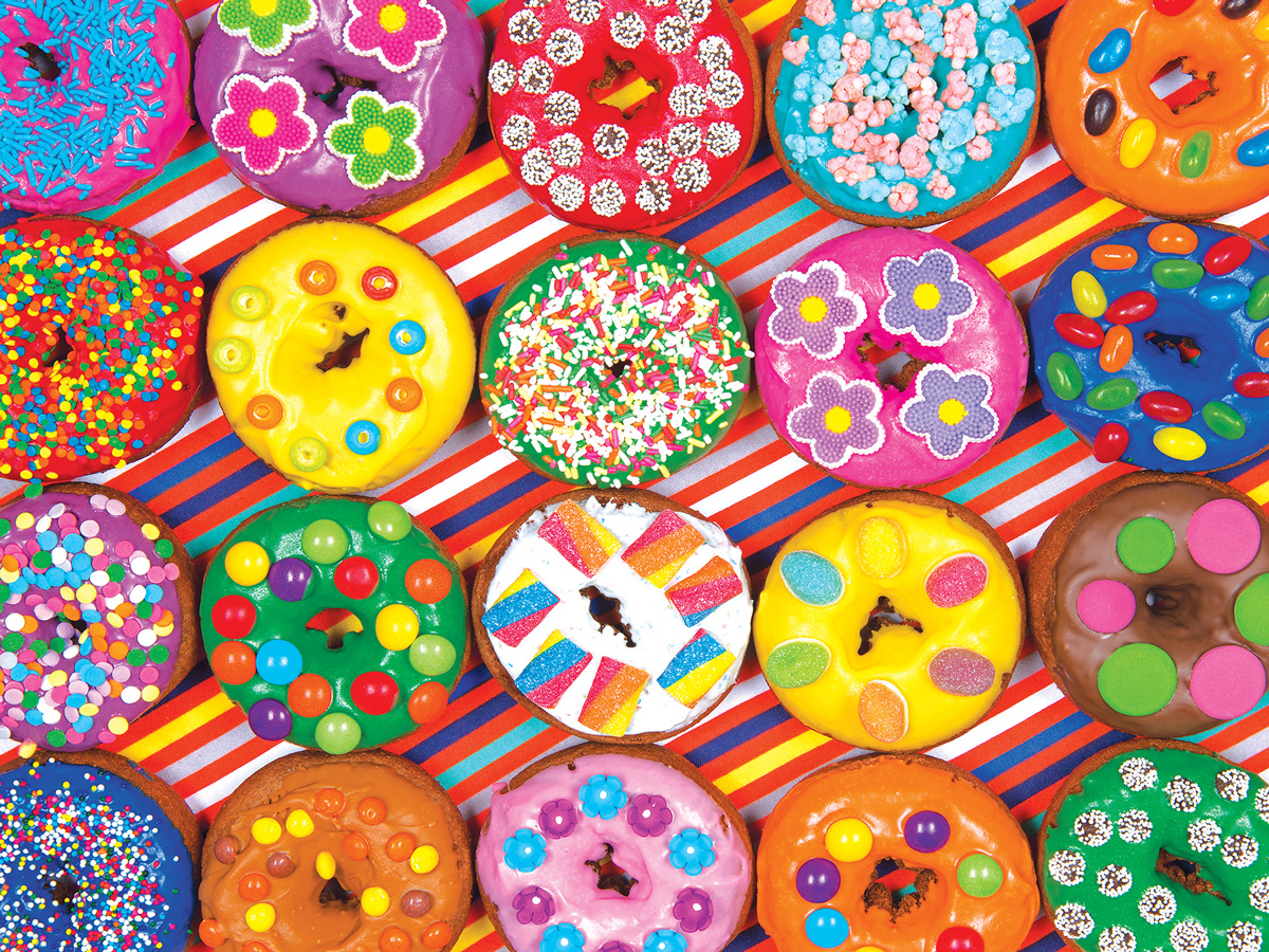 Rainbow Decorated Doughnuts Dessert & Sweets Jigsaw Puzzle