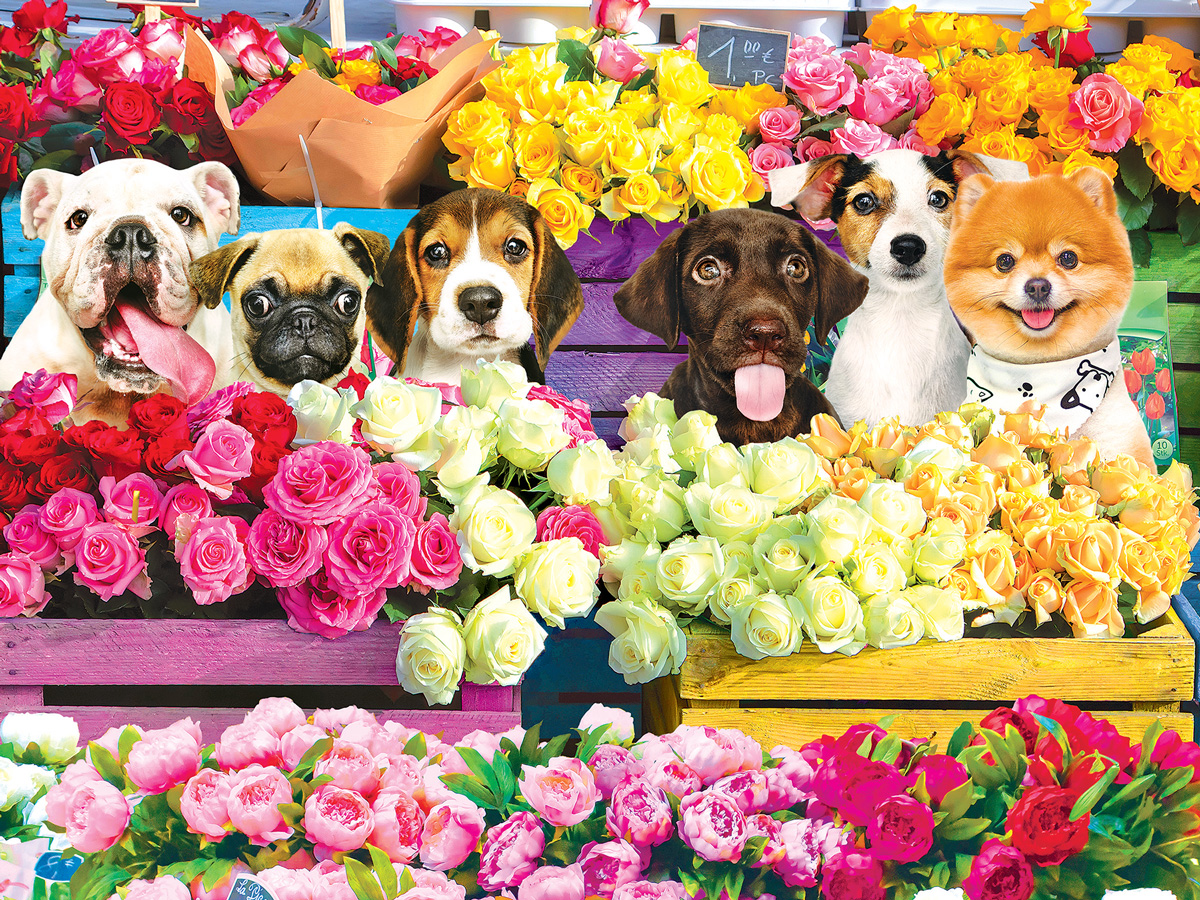 Flower Market Pups Dogs Jigsaw Puzzle