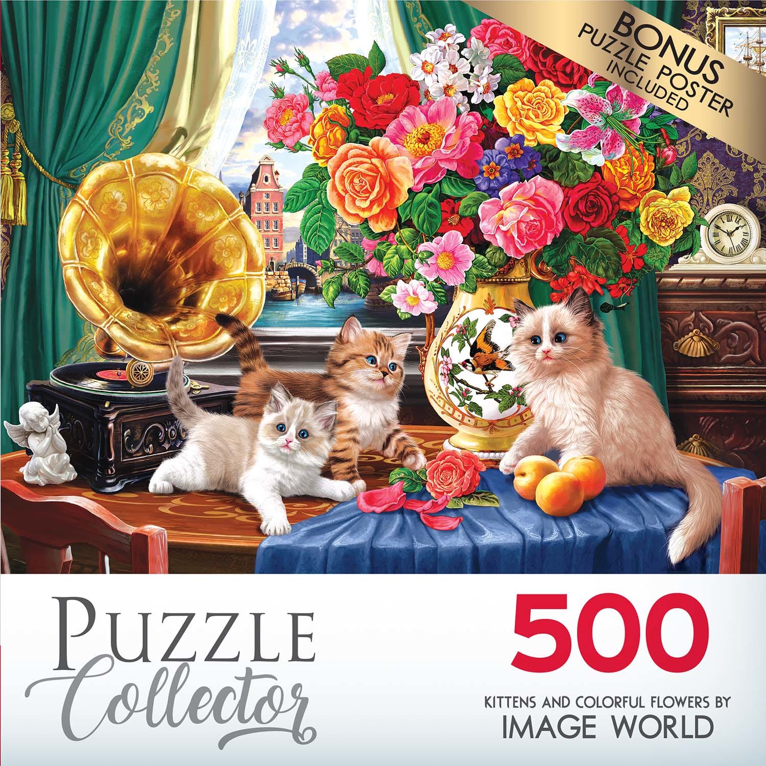 Kittens and Colorful Flowers