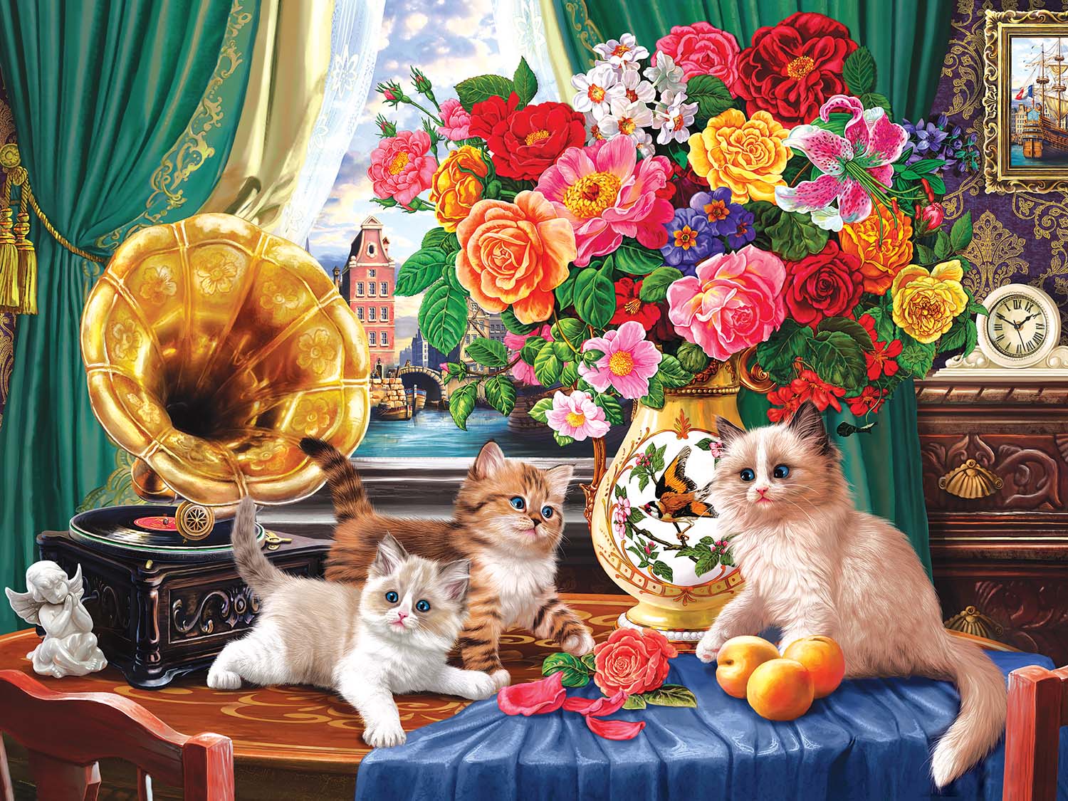 Kittens and Colorful Flowers Cats Jigsaw Puzzle