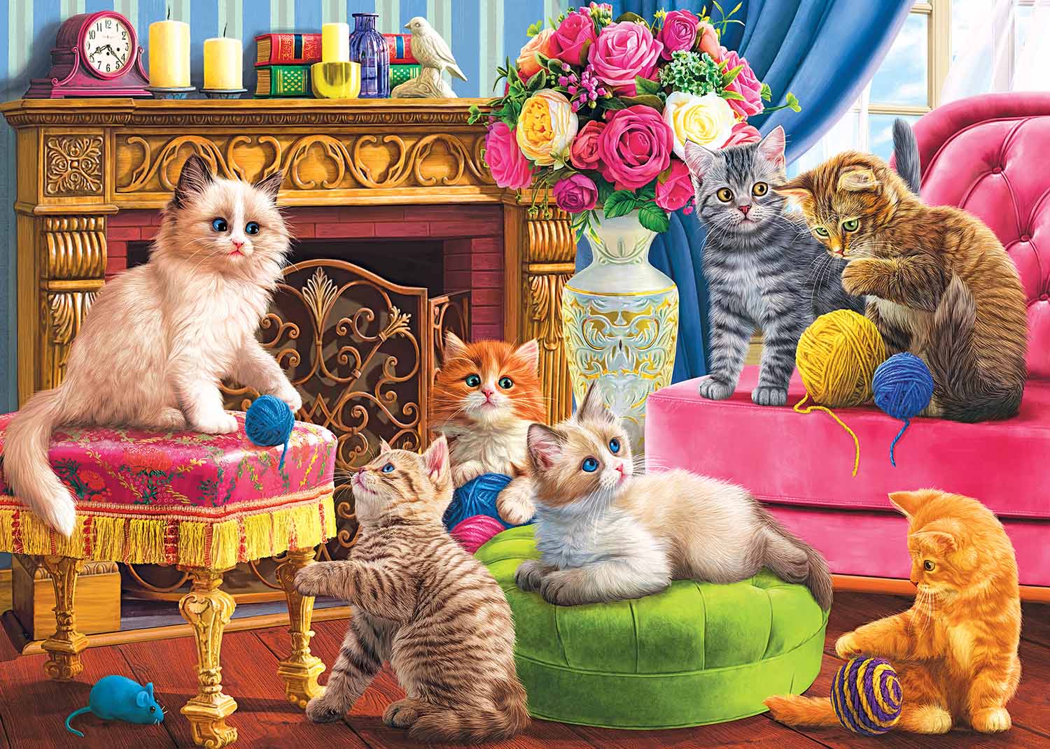 Kittens by the Fireplace Cats Jigsaw Puzzle