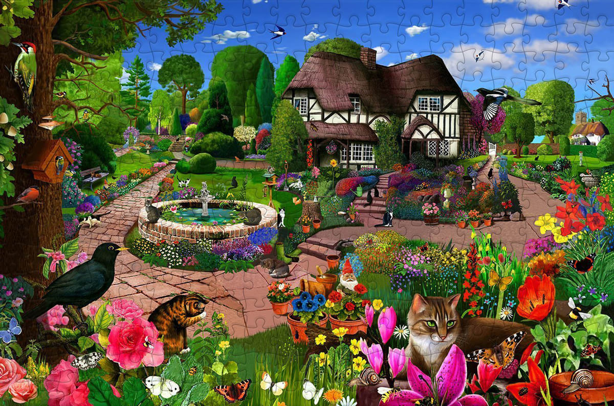 Cats in a Cottage Garden Cats