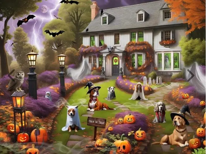 Dogs at a Haunted House Dogs