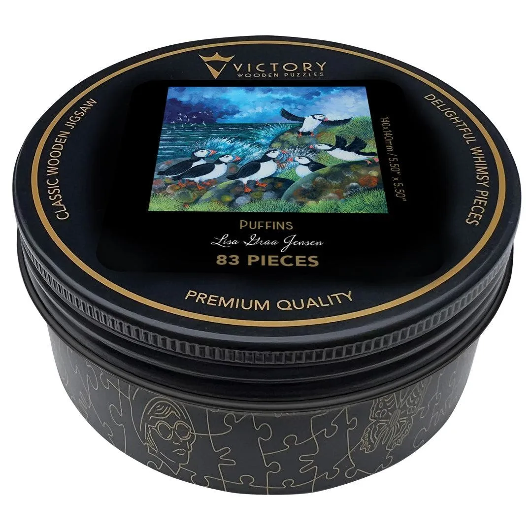 Puffins MINI QT - 83 Piece Jigsaw Puzzle by Victory Wooden Puzzles