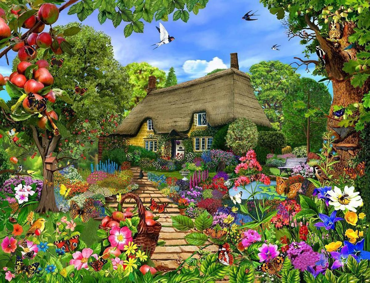 Thatched Cottage Garden Flower & Garden