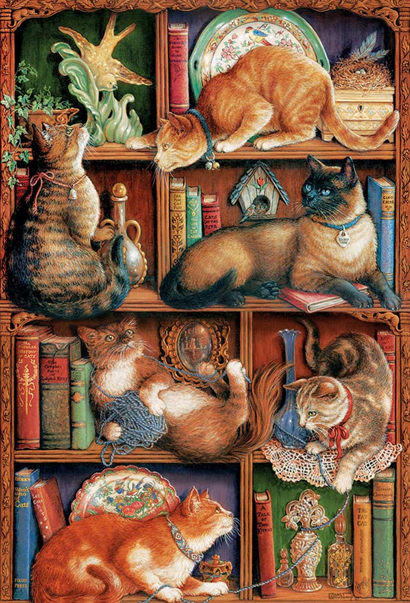 Feline Bookcase Cats Jigsaw Puzzle