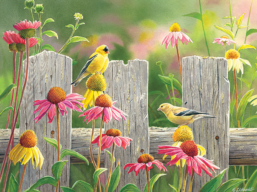 Pink and Gold Birds Jigsaw Puzzle