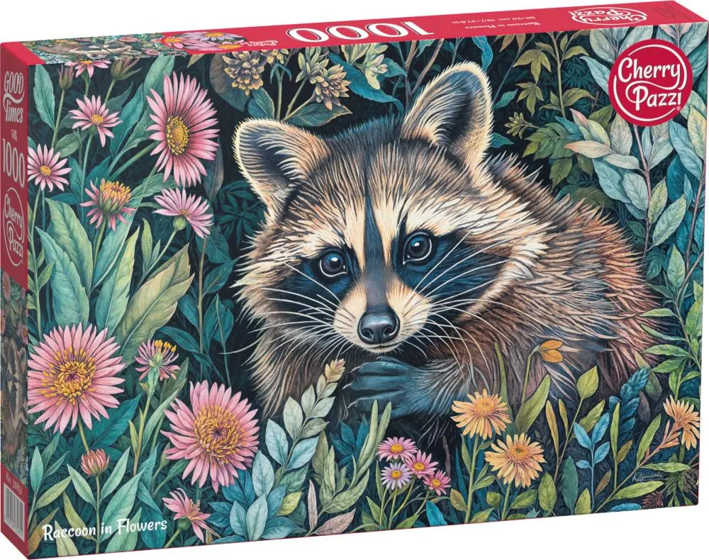 Raccoon in Flowers Animals