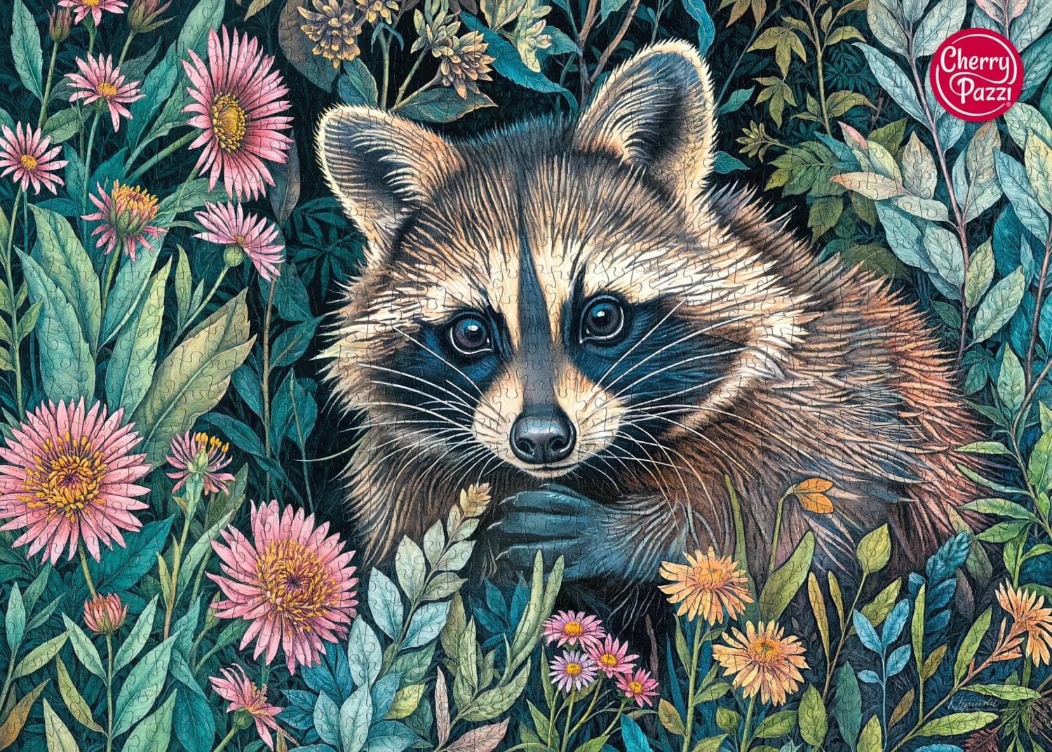 Raccoon in Flowers